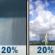 Monday: A slight chance of rain showers between 11am and noon, then a slight chance of showers and thunderstorms. Partly sunny, with a high near 60. West southwest wind 10 to 20 mph. Chance of precipitation is 20%. New rainfall amounts less than a tenth of an inch possible. Monday: Slight Chance Rain Showers then Slight Chance Showers And Thunderstorms