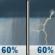 Thursday: Rain showers likely before noon, then showers and thunderstorms likely. Mostly cloudy, with a high near 65. South wind 5 to 15 mph. Chance of precipitation is 60%. New rainfall amounts less than a tenth of an inch possible. Thursday: Rain Showers Likely